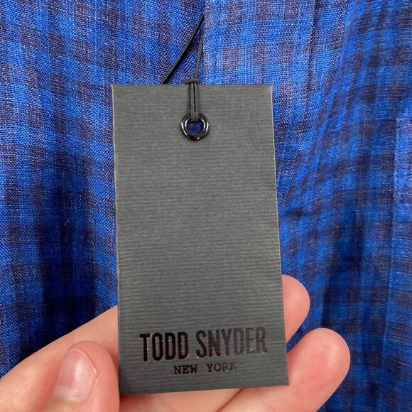 NWT Todd Snyder 100% linen blue check Button Down Shirt - Picture 2 of 7